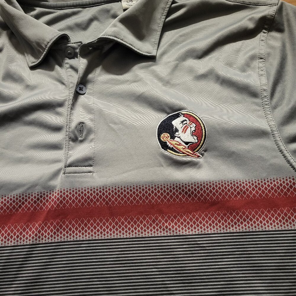 Cutter & Buck Florida State Seminoles Striped Polo Shirt Mens L Gray FSU Golf